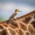 Oxpecker on Giraffe s Back on the Safari. Royalty Free Stock Photo