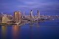 Katara buildings view from Lusail Marina Park. Crescent Tower
