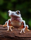 White-brown masked forest frog sitting on a log Royalty Free Stock Photo
