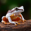 White-brown masked forest frog sitting on a log Royalty Free Stock Photo