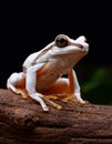 White-brown masked forest frog sitting on a log Royalty Free Stock Photo