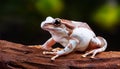 White-brown masked forest frog sitting on a log Royalty Free Stock Photo