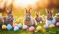 Pastel Parade: AI-Generated Easter Scene with Diverse Rabbit Breeds Royalty Free Stock Photo