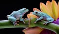 Two dumpy frogs resting on a wildflower. Royalty Free Stock Photo
