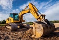 excavator working in the sand of a construction site Royalty Free Stock Photo