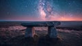 Ancient Dolmen Under a Starry Night Sky. Prehistoric Monument, Historical Mystery, Ancient Structure. Generative AI. Royalty Free Stock Photo