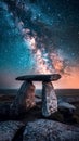 Starry Night Over Ancient Dolmen. Ancient Structure, Archaeological Wonder. Nighttime Beauty. Generative AI. Royalty Free Stock Photo