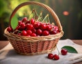 Basket of fresh red cherries. Freshly picked red cherries in a basket Royalty Free Stock Photo