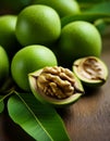 Walnuts in green husks, close up Royalty Free Stock Photo