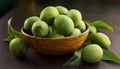 Walnuts in green husks, close up Royalty Free Stock Photo