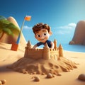 Child building sand castle on beach cartoon Royalty Free Stock Photo