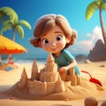 Child building sand castle on beach cartoon Royalty Free Stock Photo
