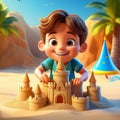 Child building sand castle on beach cartoon Royalty Free Stock Photo