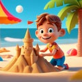 Child building sand castle on beach cartoon Royalty Free Stock Photo