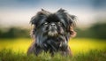 Affenpinscher portrait on a field with green blurry background Royalty Free Stock Photo