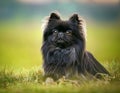 Affenpinscher portrait on a field with green blurry background Royalty Free Stock Photo