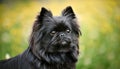 Affenpinscher portrait on a field with green blurry background Royalty Free Stock Photo