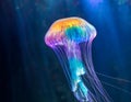 Jellyfish with Translucent Rainbow Colors, Illuminating the Ocean Royalty Free Stock Photo