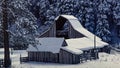 Ranch in Colorado : rustic wooden barn after snowfall. Winter scenery, wonder landscape of western America. Royalty Free Stock Photo