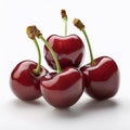 Generated imageshows four cherries with glossy surfaces, placed against a white background Royalty Free Stock Photo