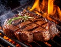 Sizzling meat. Meat with grillmarks sizzling on the BBQ Royalty Free Stock Photo