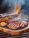 Sizzling meat. Meat with grillmarks sizzling on the BBQ Royalty Free Stock Photo