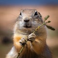 A ground squirrel (Xerus inaurus) with thorn branch Royalty Free Stock Photo