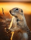 A ground squirrel (Xerus inaurus) with thorn branch Royalty Free Stock Photo
