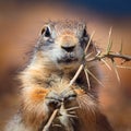 A ground squirrel (Xerus inaurus) with thorn branch Royalty Free Stock Photo