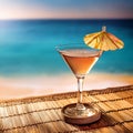 Summer cocktail. Martini and beach umbrella Royalty Free Stock Photo