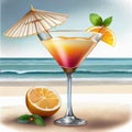 Summer cocktail. Martini and beach umbrella Royalty Free Stock Photo