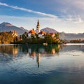 Lake Bled â A Fairytale Island with Bled Castle Royalty Free Stock Photo