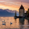 Lake Geneva and ChÃ¢teau de Chillon Royalty Free Stock Photo