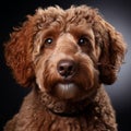 Closeup of long haired mixed breed labradoodle dog Royalty Free Stock Photo