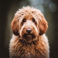 Closeup of long haired mixed breed labradoodle dog Royalty Free Stock Photo