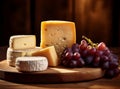 composition with different cheeses and grapes Royalty Free Stock Photo