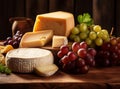 composition with different cheeses and grapes Royalty Free Stock Photo