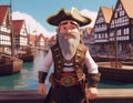 Pirat in harbor cartoon Royalty Free Stock Photo