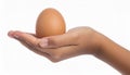 Female teen hand holding egg, isolated on white Royalty Free Stock Photo
