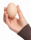 Female teen hand holding egg, isolated on white Royalty Free Stock Photo