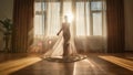 A person stands gracefully in front of a sunlit window Generated ai Royalty Free Stock Photo