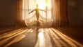 A person stands gracefully in front of a sunlit window Generated ai Royalty Free Stock Photo
