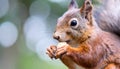 A Red Squirrel munches on a peanut. Royalty Free Stock Photo