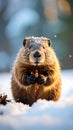 North American Beaver. Beaver Eating wood in the snow Royalty Free Stock Photo