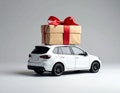 Car with staple gift on neutral background Royalty Free Stock Photo