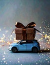 Car with staple gift on neutral background Royalty Free Stock Photo