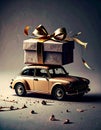 Car with staple gift on neutral background Royalty Free Stock Photo