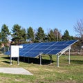 Energy park. Solar panel and eolic system on green park Royalty Free Stock Photo