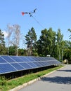Energy park. Solar panel and eolic system on green park Royalty Free Stock Photo