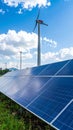 Energy park. Solar panel and eolic system on green park Royalty Free Stock Photo